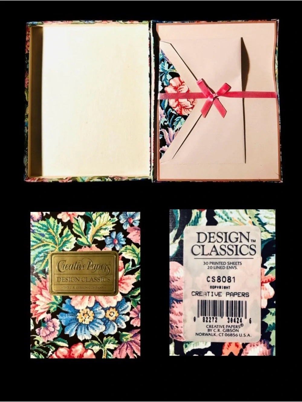 Gibson Floral Note Card Set with Pink Ribbon